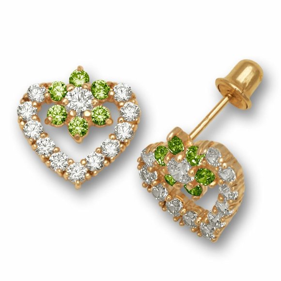 Solid 14K Yellow Gold Heart Shape Screw Back Earrings with Sparkling Birthstone - Picture 9 of 13